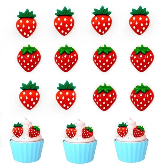 24pcs Strawberry Cupcake Toppers | Pink Strawberry Theme Party Decoration Picks For Birthday, Wedding, Baby Shower, Summer Party