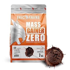 MASS GAINER ZERO +75% Glucides bi-sources, 13% Protéines, Prise de Masse Rapide, Gain de poids et Masse Musculaire – Eric Favre – Chocolat 7kg