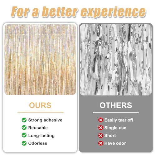 Image of Crosize 3 Pack 3.3 x 9.9 ft Laser Champagne Gold Foil Fringe Curtains Party Decorations,Tinsel Curtain Backdrop for Parties, Door Streamers, Glitter Streamer Backdrop for Birthday Decoration