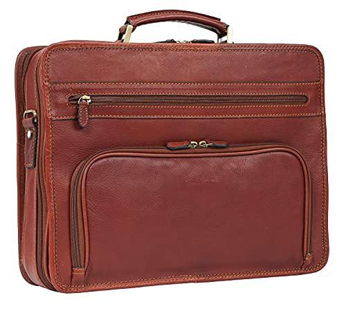 Banuce Vintage Full Grains Italian Vegetable Tanned Leather Briefcase for Men 14 Inch Business Work Bags Attache Case Brown