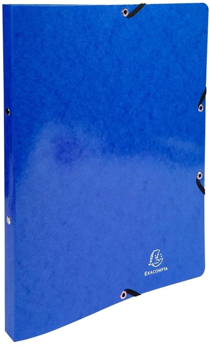 Exacompta - ref. 54882E - 1 coated glossy card binder with rubber bands - 2 round rings 15mm diameter - 20mm spine - External dimensions: 32x25 cm - A4 file size - Colour: dark blue