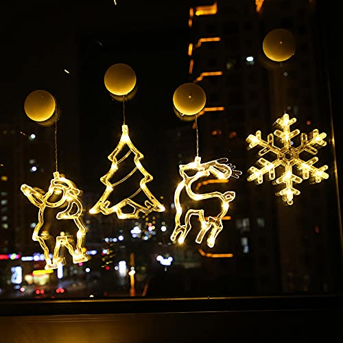 9pcs Luces de Ventana de Navidad, Luces de Cortina de Copo de Nieve de Navidad, Luces de Ventana de Navidad de Santa Claus, Luces de Cortina de Estrella de Navidad Blancas cálidas