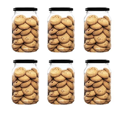 Image of SAND DUNE Storage Glass Jar Set, Transparent | BPA Free | Storage Jar Containers /Barni for Kitchen for Aachar Pickle, Dry Fruits and Spices (500 ml, Pack of 6)