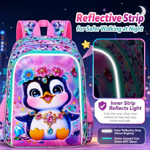 Image of 16 inch Girls Backpack, 16 inch Kids Bookbag with Lunch Box,Penguin School Backpacks for Elementary Preschool Kindergarten (Pink)