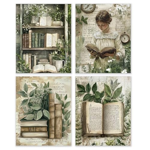 BESERH Nature Bookish Wall Decor, Vintage Botanical Book Wall Art Prints, Cottagecore Plant Woman...