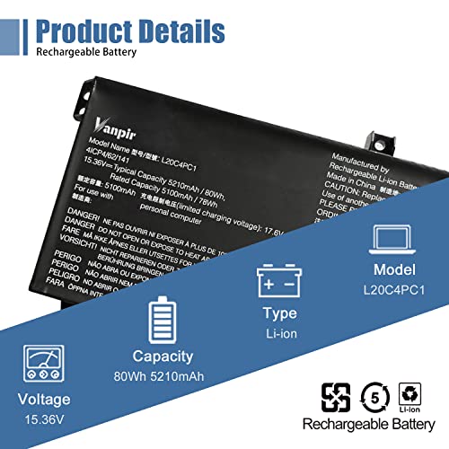 Image of L20C4PC1 Laptop Battery for Lenovo Legion 5 Pro-16ACH6 16ACH6H 16ITH6 16ITH6H Legion 5-15ITH6 15ITH6H 15ACH6 15ACH6A 15ACH6H Legion 7-16ITHg6 16ACHg6 Series L20M4PC1 L20D4PC1 Short-Cable