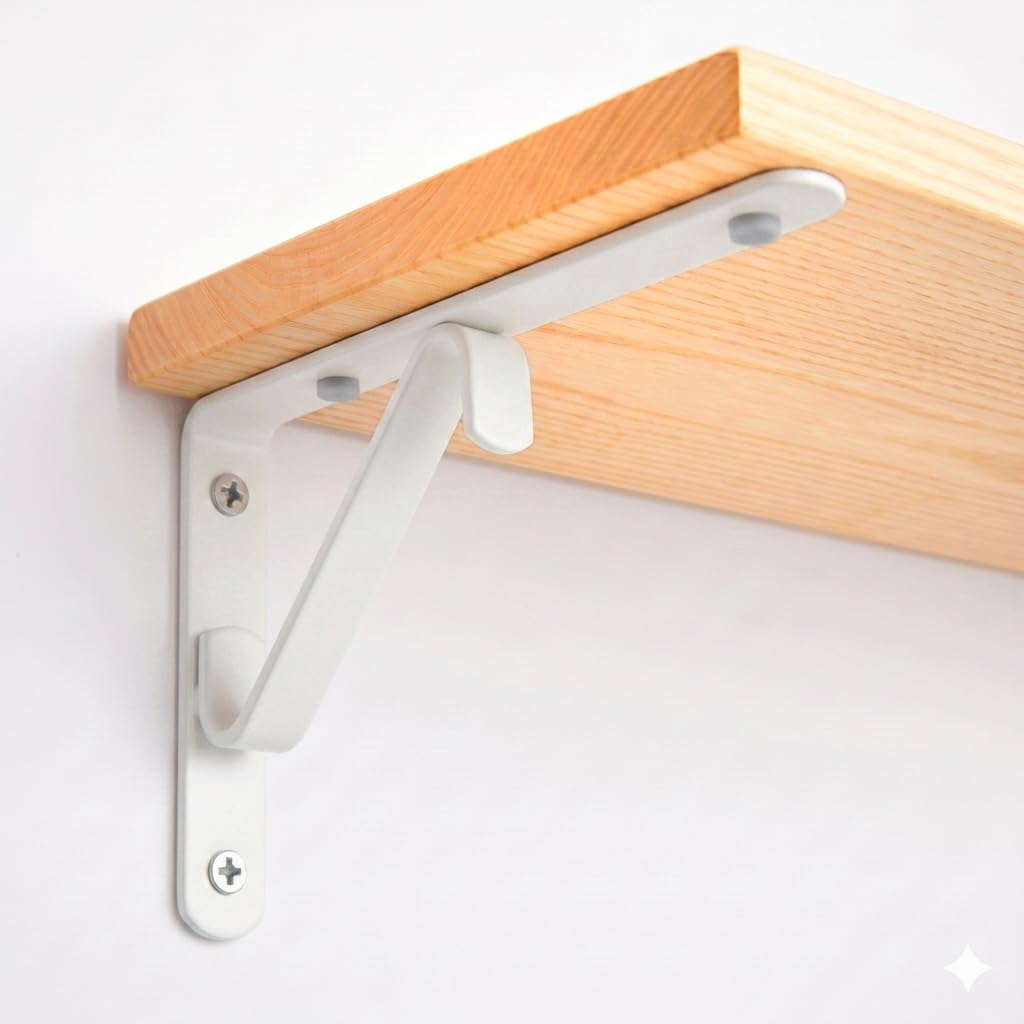 Heavy-Duty Steel Shelf Brackets, 8x5 Inch, Powder-Coated White, Wall-Mounted Support for Kitchen Storage, Floating Bookshelf, Display Stand, Pack of 2, 50kg Weight Capacity-picture-19