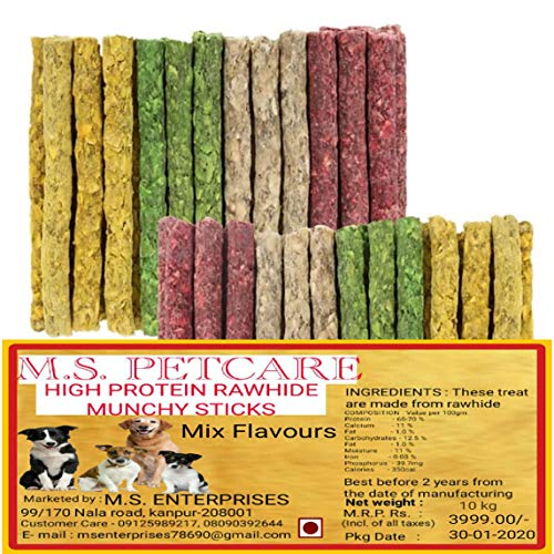 Image of PETCARE Munchy Sticks for Adult Dogs - 10 kg Assorted Treats with Chicken, Mint, Mutton, and Natural Flavors for Tasty Chewing and Healthy Rewards