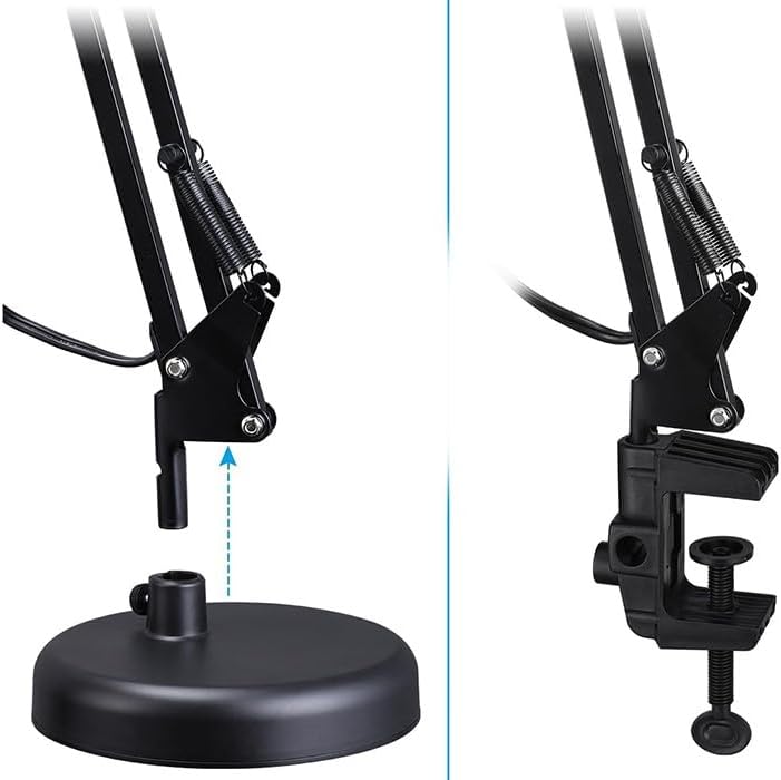Miniatura 2 de Lámpara de escritorio con abrazadera ajustable de 26 pulgadas de altura, lámpara de mesa de metal con brazo oscilante, cuello de cisne y pantalla