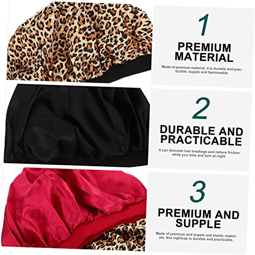 Bonnets de nuit élastiques en satin fin imprimé léopard - 5