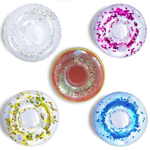 5 Stück Aufblasbare Getränkehalter, Getränkehalter Pool, Schwimmender Getränkehalter Pool, Badewanne Getränke, Schwimmring Transparenter Pool Drink Holder für Poolparty, Strandparty, Tropische Feste