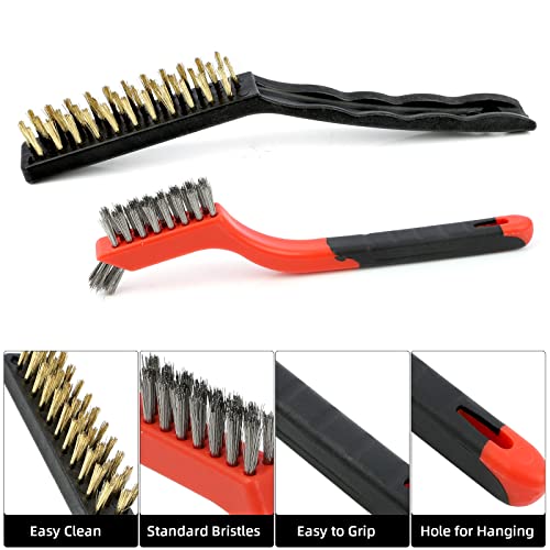 Image of Wire Brush Set,6 Pack Stainless Steel Wire Brush Scratch Brushes Set with Curved Handle Grip for Deep Cleaning Welding Slag Rust and Dust