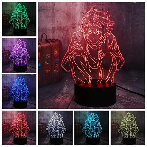 Death Note Detective L Lawliet 3D Illusie Light LED Nachtlampje voor kinderen 7 kleuren Touch Tafellamp Decoratie Slaapkamer Verjaardag Kerstmis Kid Boy Toy