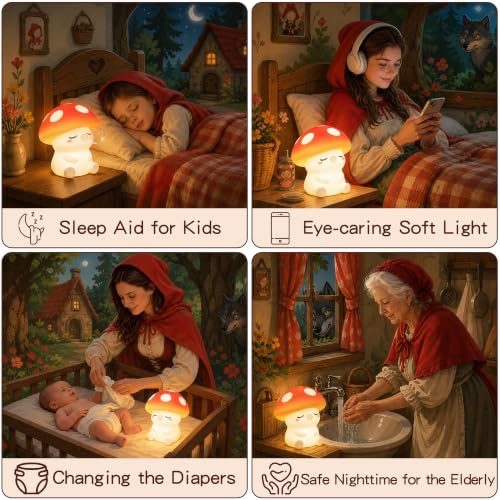 Image of FAMIDUO Mushroom Night Light, Squishy Silicone Touch Bedside Nursery Lamp | Warm Glow, Safe BPA-free Silicone, 20-min Auto Sleep Timer, 2 Brightness,Kids Room Decor, Baby Shower Gifts for Girls Toddler