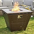 PaPaJet 32" Large Propane Fire Pit Table, 50,000 BTU Gas Fire Pit Table, Square Firepit Table with Lid and Lava Rock, Outdoor Propane Firepit for Garden, Backyard, Patio