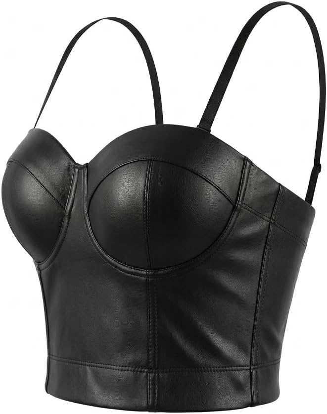 Y2K Edgy Women's Black PU Leather Bustier Crop Corset Top