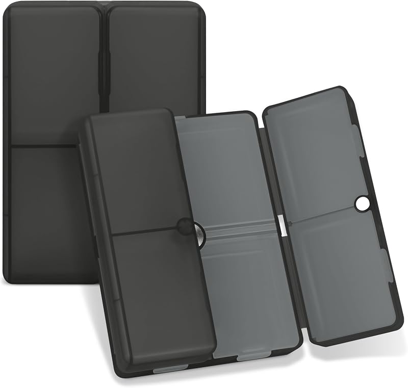 Travel Pill Organizer,7 Compartments Pill Box Medicine Case-Clear Black | Easy to Use, Privacy Protection,Magnetic Foldable Daily Pill Case for Purse or Pocket to Hold Vitamins,Supplements,Medication