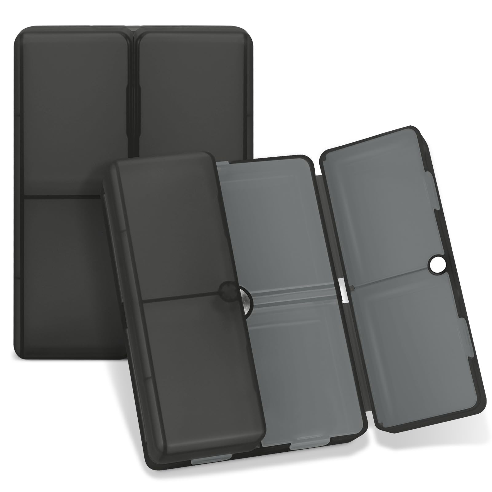 FYY Travel Pill Organizer,7 Compartments Pill Box Medicine Case-Clear Black | Easy to Use, Privacy Protection,Magnetic Foldable Daily Pill Case for Purse or Pocket to Hold Vitamins,Supplements,Medication Small (1 Piece) Clear Black