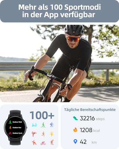 Smartwatch Herren mit Telefonfunktion, Fitnessuhr Damen Herren mit Schrittzähler, 100+ Sportmodi, IP68 Wasserdicht, Sportuhr mit Herzfrequenz Schlafmonitor, für Android & iOS,Schwarz,SPROD1 – Bild 5