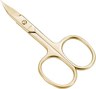 LIVINGO Sharp Curved Nail Cuticle Scissors, Premium Stainless Steel Blade for Manicure Pedicure Fingernail Toenail Beauty Grooming Cutter with Case, 3.5” Gold