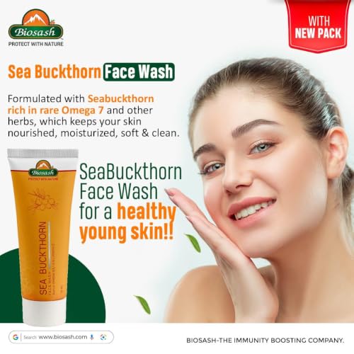 Image of Biosash Sea Buckthorn Face Wash 75ml*3 (Pack of 3) | Herbal Facial Cleanser with Natural Seabuckthorn Oil | Deep Cleansing, Hydrating, Anti-Aging | Paraben, Sulphate-Free | For Oily, Dry, Sensitive Skin