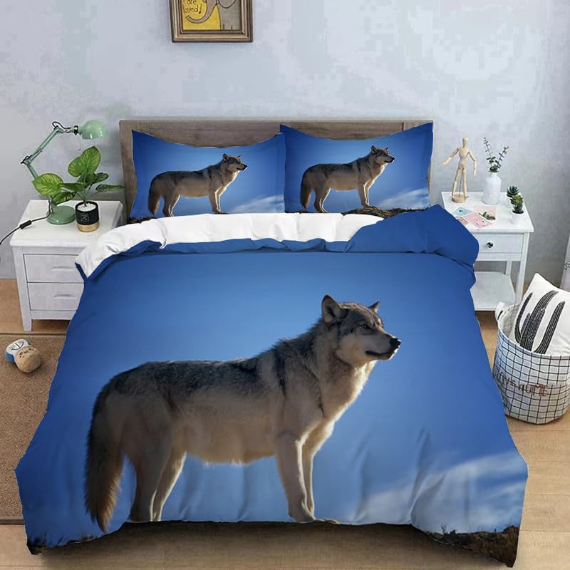 Funda nórdica de lobo azul 155x220 microfibra suave para cama 90