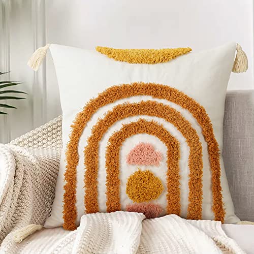 Merrycolor Boho Throw Pillow Covers 18X18 Tufted Decorative Pillow Covers With Tassels Abstract Geometric Modern Pillow Cases Bohemian Cushion Covers For Couch Sofa Bed Home Decor #TOP15