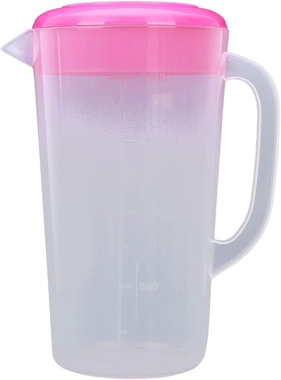 JanJean 2L Plastic Pitcher Jug with Lid, Dishwasher Safe Plastic Jug