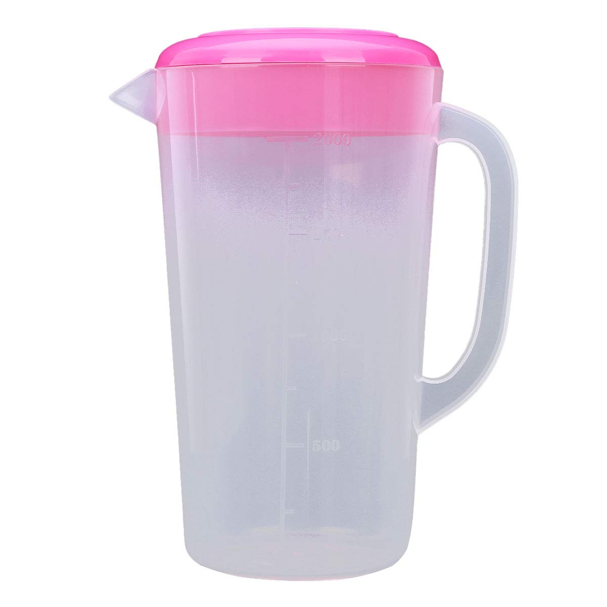 JanJean 2L Plastic Pitcher Jug with Lid, Dishwasher Safe Plastic Jug with Lid 2 Litre Vented Spout for Picnics, BBQ’s Pink 2000ml