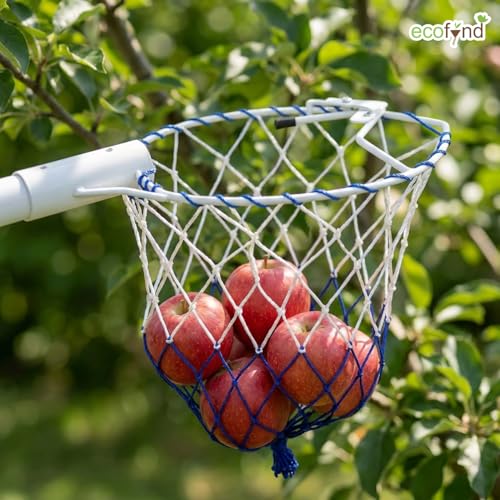 Image of ecofynd Fruit Picker Tool with Pole Attachment, Metal Frame & Nylon Net Basket for Mango, Apple, Lemon & Orange, Lightweight Fruit Harvester for Safe Fruit Picking from Trees, Garden & Farm (White)