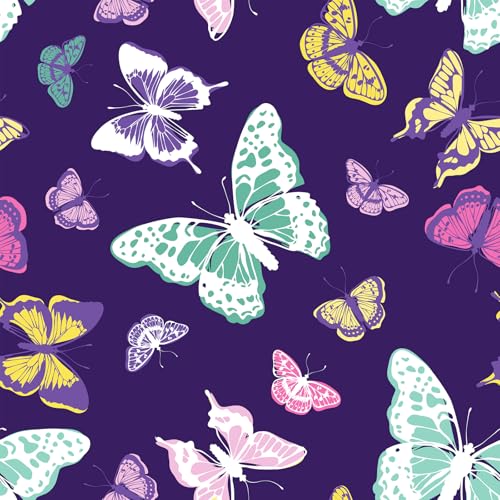 VaryPaper Papier Peint Papillon Coloré Vintage 44.5cmx200cm Rouleau Adhesif Decoratif Film Adhesif pour Meuble Violet Foncé Papier Peint Chambre Enfant Salle de Bain Imperméable Sticker Armoire Tiroir