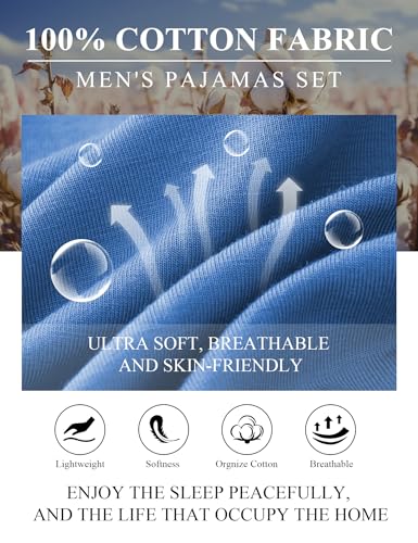 COLORFULLEAF 100% Cotton Mens Pajamas Set Short Sleeve V Neck Sleepwear Shorts Pjs Set with Pockets 2 Piece Loungewear3