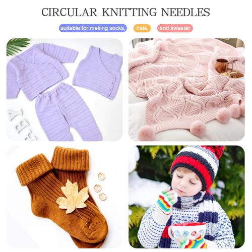 Image of Katech 32 inch (80cm) Circular Knitting Needles Set, 2.75mm-5.00mm Stainless Steel Knitting Needles with Cables, 7 Sizes Long Round Needle for Sweaters, Hats, Socks, Scarves