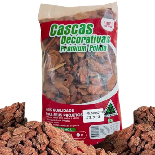 Casca de pinus Decorativa Premium Pacote 1kg ideal para Cobertura do Solo, Caminhos trilhas, Canteir