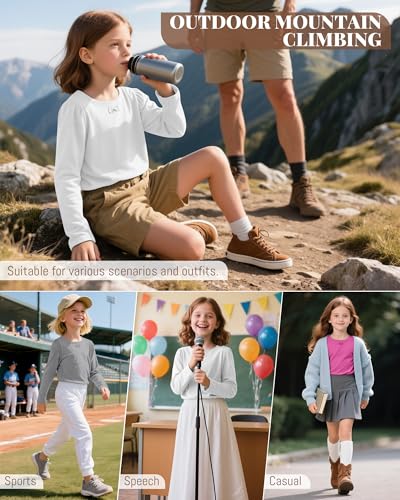 3 Pack Girls Long Sleeve T-Shirts Kids Basic Crew Neck with Bow Soft Layering Tops for Teen Girls, 5-14 Years4