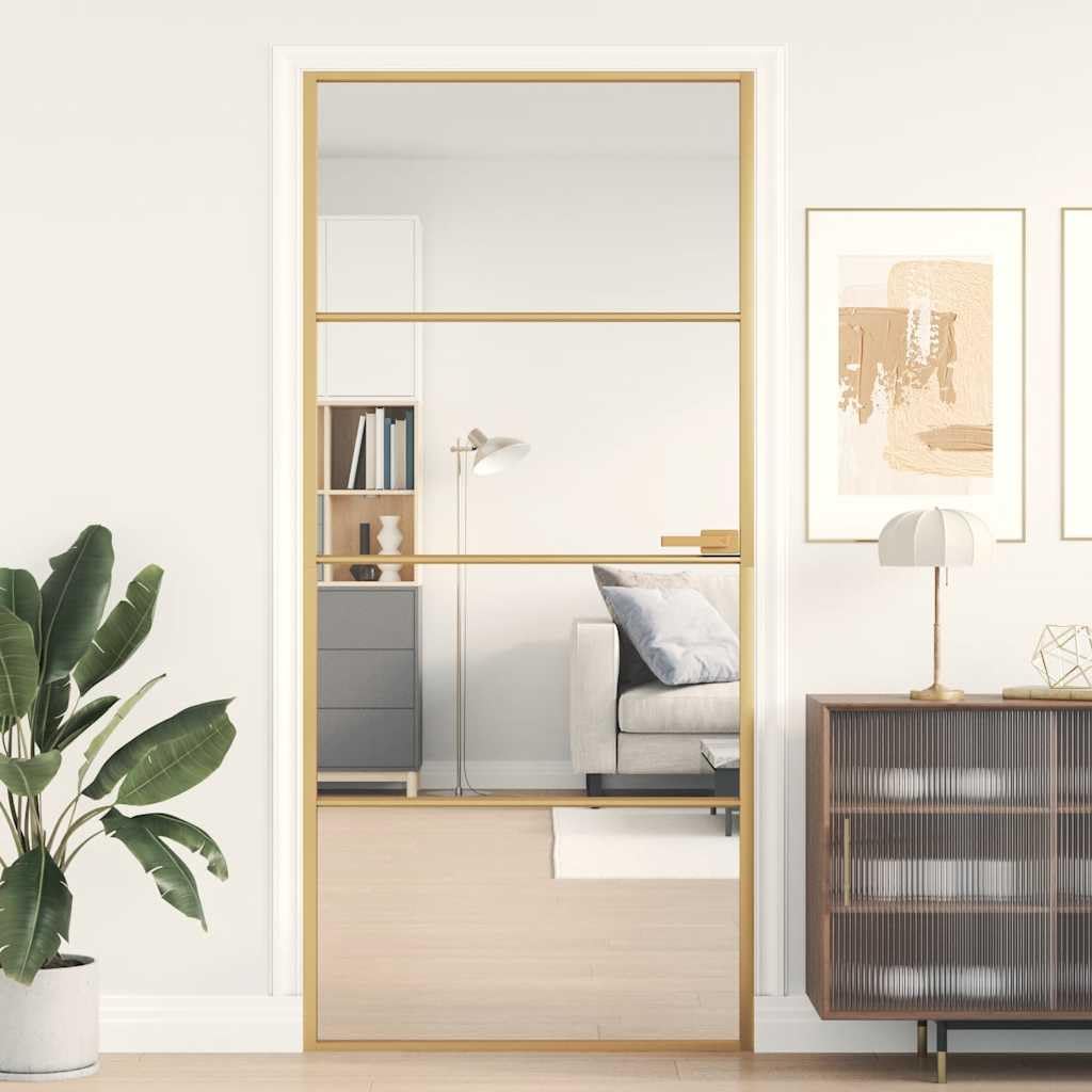 vidaXL Porte Intérieure Mince Moderne, Vitrée pour Chambre et Salle de Bain, Doré 93x201,5 cm Verre Trempé Aluminium