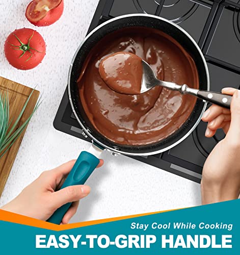 Michelangelo Pots And Pans Set Nonstick, 12 Piece Kitchen Cookware Sets, Enamel Cookware With Granite Nonstick Coating, Non Toxic Cookware Set, Cyan-Blue #TOP4