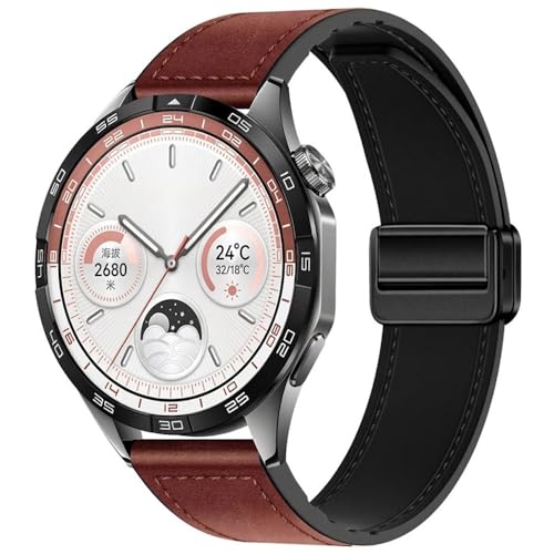 Image of AONES Watch Strap Leather Silicone Magnetic Belt 20mm Compatible for Compaq Q Watch Balance Smartwatch Band