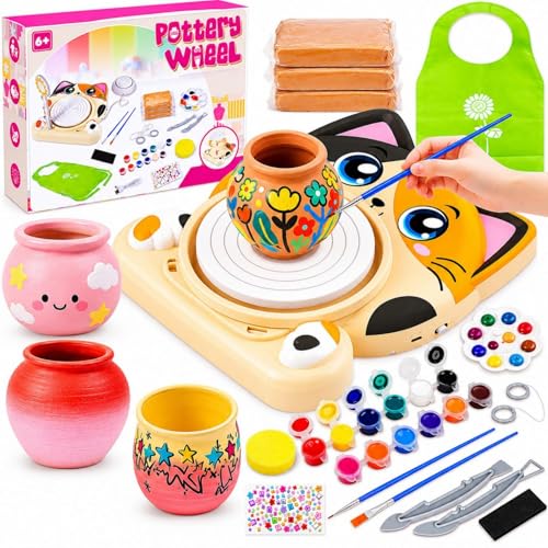 Insnug Pottery Wheel for Kids - Pottery Arts and Crafts for Kids Ages 8-12 with 3 Pack Painting Kit Air Dry Clay Art Supplies Toys for Girls Boy Christmas Birthday Gift for 6+