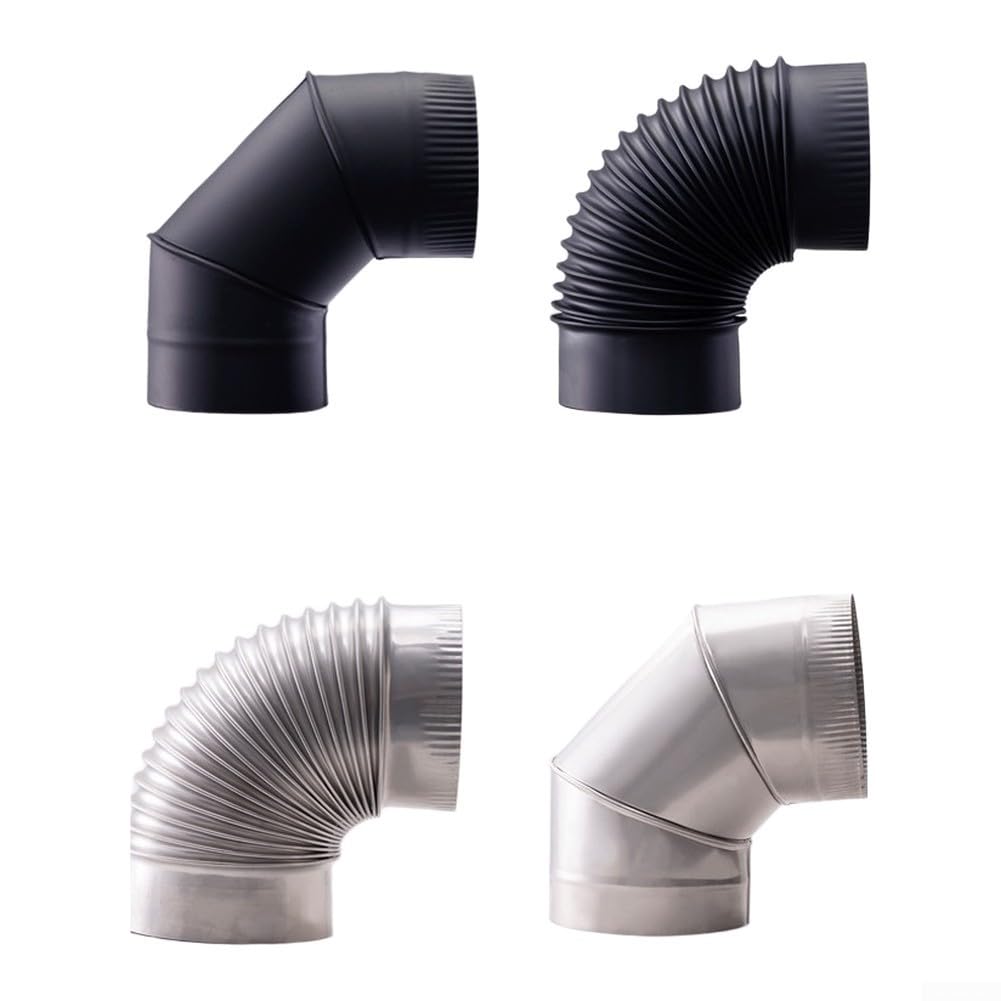 Gomito a 90 gradi in acciaio inossidabile per camino, tubo fumo, resistente al calore, saldato, nero, in acciaio inox 304, diverse dimensioni, antiruggine, per stufe a legna a pellet (G)