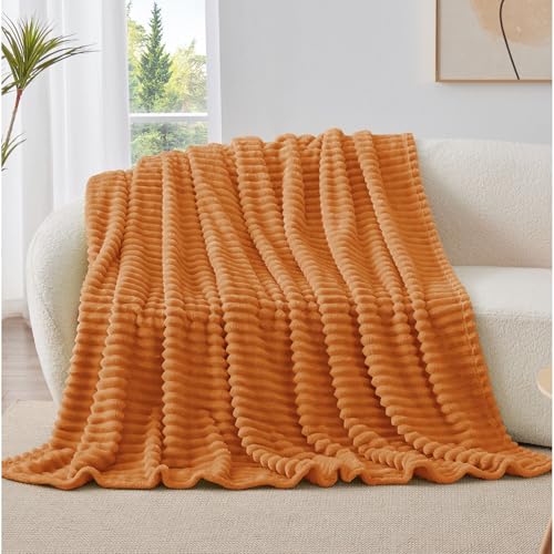 Image of BEDELITE Ribbed Fleece Fall Throw Blanket, Burnt Orange, 50 inchx60 inch | Soft Cozy Blanket, 3D Ribbed Design, Autumn Home Decor Accent, Lightweight Throw for Couch, Bed, Halloween & Thanksgiving