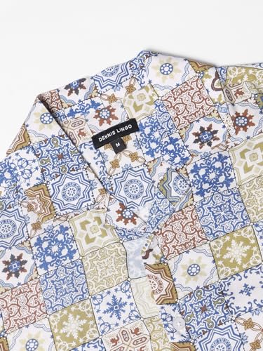 Image of Dennis Lingo Men's Rayon White Printed Relaxed Fit Cuban Collar Half Sleeve Casual Shirt