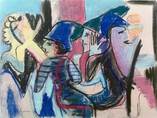 Cuadro sobre lienzo de Cinque ospiti al caffè de Kirchner para decoración, 60x90cm