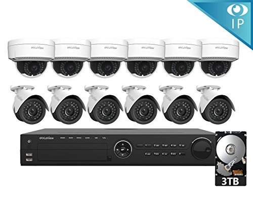 LaView Premium IP 16 Channel Security System with 6 IP Bullet and 6 IP Dome 1080P Security Cameras, 3 TB HDD, LV-KND996P1612D66-T3