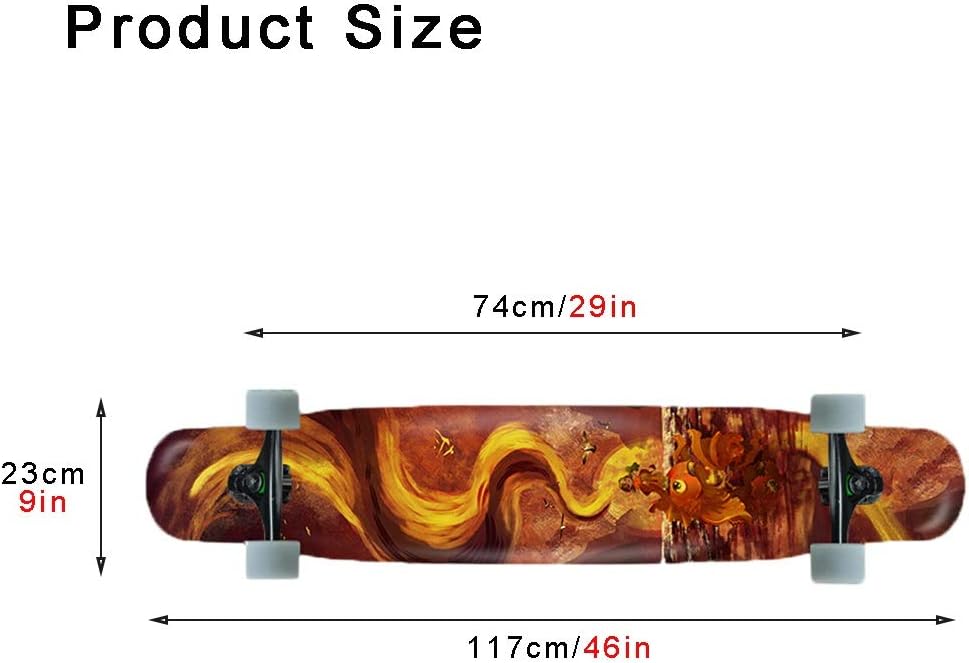 Longboard 46 Inch Skateboards Deck, Pro Complete Long Board Skateboard Cruiser for Beginners Men Girls Teens Adults, Premium Double Kick Dance Skateboard for Extreme Sports