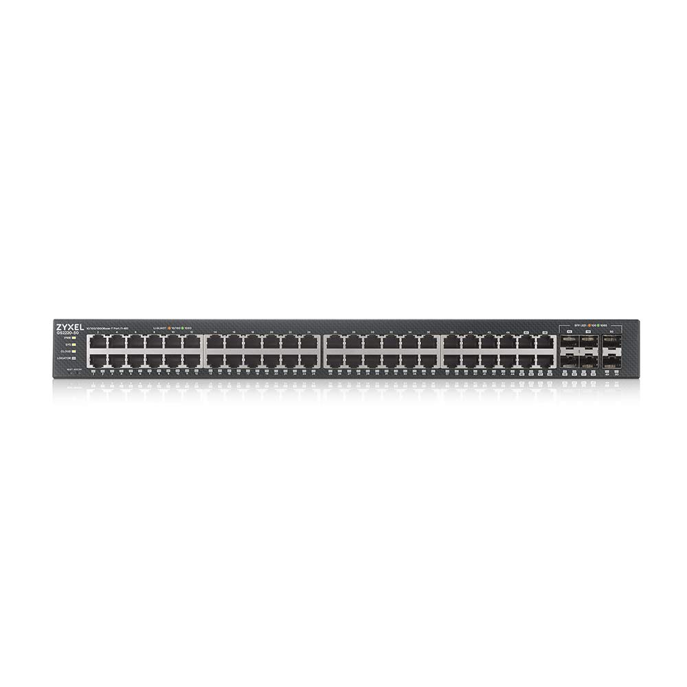 Zyxel Netzwerk Switch 48 Port | L2+ Managed GbE | GS2220-50 | 44x GbE + 4x Gigabit RJ-45/SFP Combo PoE + 2x SFP Ports, Lüfterlos, NebulaFlex, L2 Multicast, IGMP Snooping, MVR, VLAN