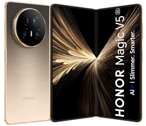 Honor Magic V5 5G AI Falttelefon, SIM-frei, 8,8 mm Faltbildschirm-Smartphone,5690 mAh Ganztagsakku, 16 GB+512 GB, Snapdragon® 8 Elite Mobile Platform, Eye Comfort Display, Dual-SIM, Android 15, Gold