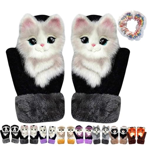 Knitted Warmth Plush Pet Gloves,Cute Winter Animal Gloves,Hand-Knitted Animal Mittens,Cute Animal Mittens