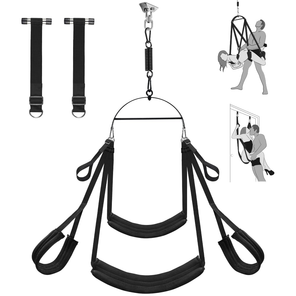 Enhanced Sex Swing 360 Degree Spinning Adult Sex Swing 2 in 1 Erotic Sex Toy Bondage Restraints BDSM Adjustable Straps with Premium Paint Stand and Widened Thick Comfortable Swing for Couples