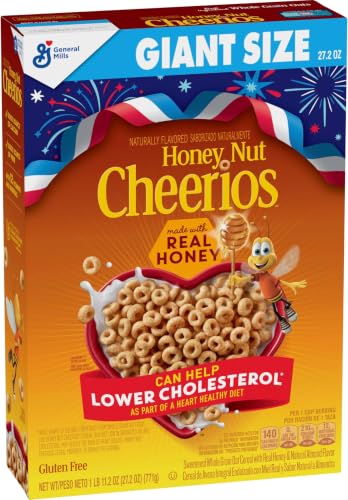 Image of Honey Nut Cheerios, Heart Healthy Gluten Free Breakfast Cereal with Whole Grain Oats, Giant Size, 27.2 oz (Pack of 10)